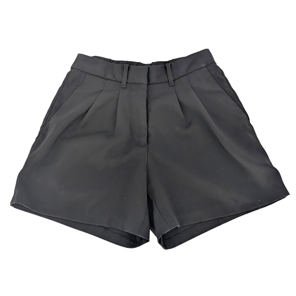 Quince Stretch Crepe Pleated Short Womens 4 Black High‎ Waist Minimalist Classic
